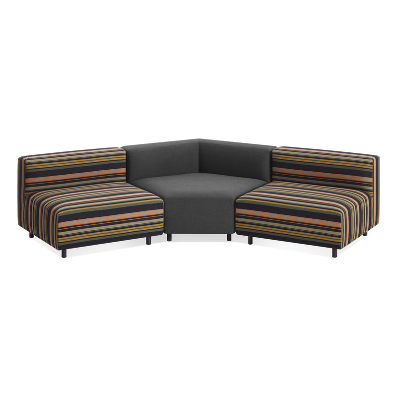 9 Yard Outdoor Angled Small Sectional Sofa in Sunbrella Stripe / Sunbrella Coal
