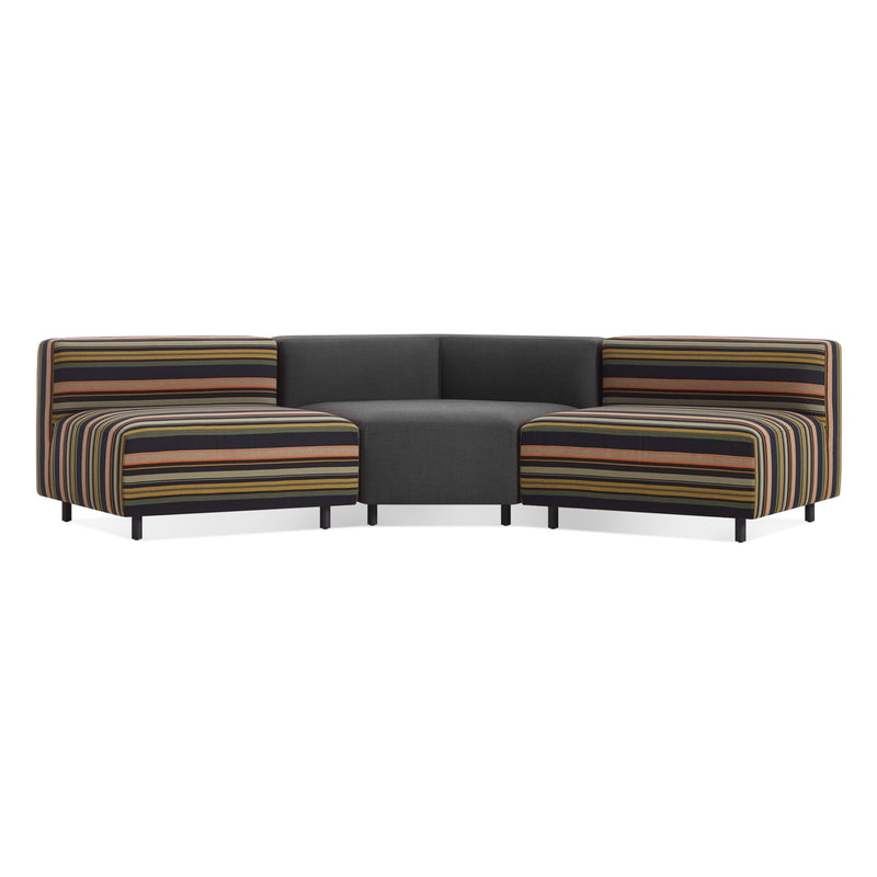9 Yard Outdoor Angled Small Sectional Sofa in Sunbrella Stripe / Sunbrella Coal