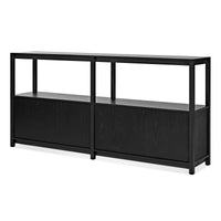 Open Plan Large Low Bookcase with Storage in Black on Oak - Angle 7