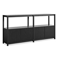 Open Plan Large Low Bookcase with Storage in Black on Oak - Angle 3
