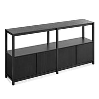 Open Plan Large Low Bookcase with Storage in Black on Oak - Angle 4