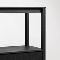 Open Plan Large Low Bookcase with Storage in Black on Oak - Angle 10
