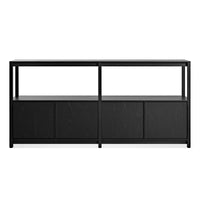 Open Plan Large Low Bookcase with Storage in Black on Oak - Angle 1
