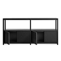 Open Plan Large Low Bookcase with Storage in Black on Oak - Angle 2