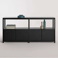 Open Plan Large Low Bookcase with Storage in Black on Oak - Angle 9