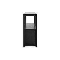 Open Plan Large Low Bookcase with Storage in Black on Oak - Angle 5
