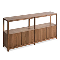 Open Plan Large Low Bookcase with Storage in Walnut - Angle 4