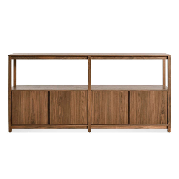 Open Plan Large Low Bookcase with Storage in Walnut - Angle 1