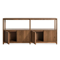 Open Plan Large Low Bookcase with Storage in Walnut - Angle 2