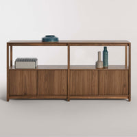 Open Plan Large Low Bookcase with Storage in Walnut - Angle 9