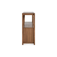 Open Plan Large Low Bookcase with Storage in Walnut - Angle 5