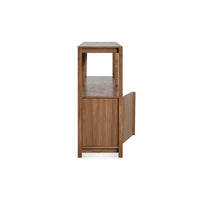 Open Plan Large Low Bookcase with Storage in Walnut - Angle 6