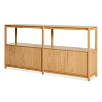 Open Plan Large Low Bookcase with Storage in White Oak - Angle 6