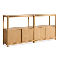 Open Plan Large Low Bookcase with Storage in White Oak - Angle 3