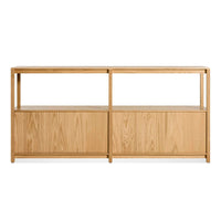Open Plan Large Low Bookcase with Storage in White Oak - Angle 7