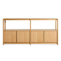 Open Plan Large Low Bookcase with Storage in White Oak - Angle 1
