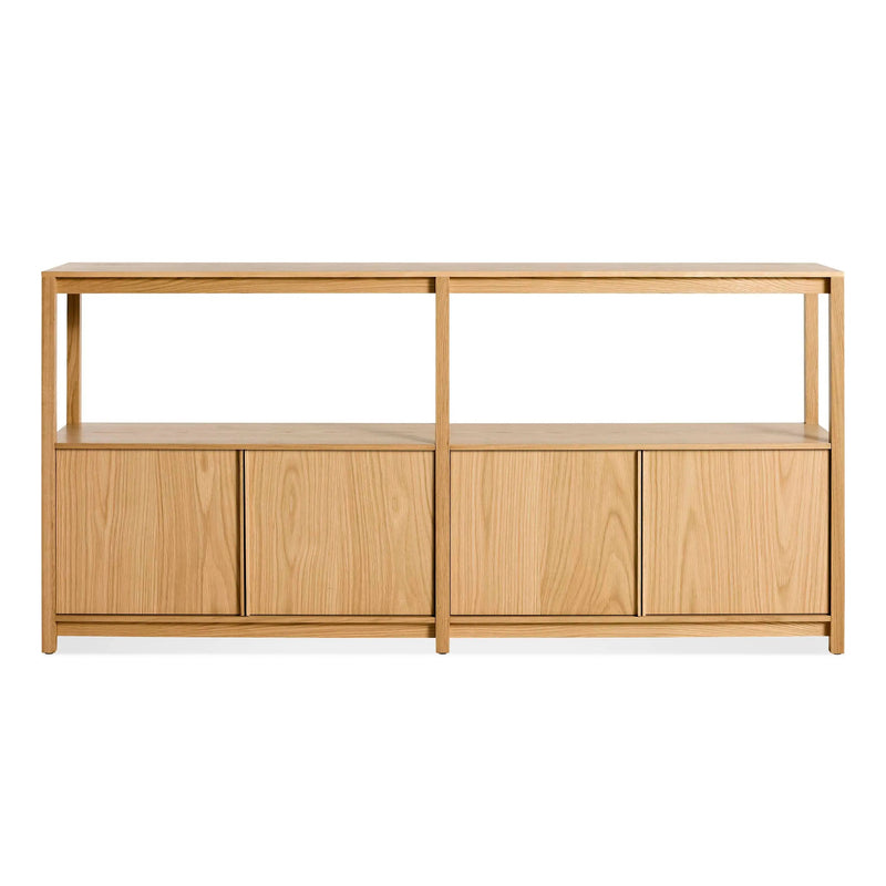 Open Plan Large Low Bookcase with Storage in White Oak - Angle 1