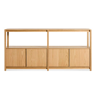 Open Plan Large Low Bookcase with Storage in White Oak - Angle 1
