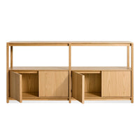 Open Plan Large Low Bookcase with Storage in White Oak - Angle 2