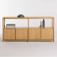 Open Plan Large Low Bookcase with Storage in White Oak - Angle 8