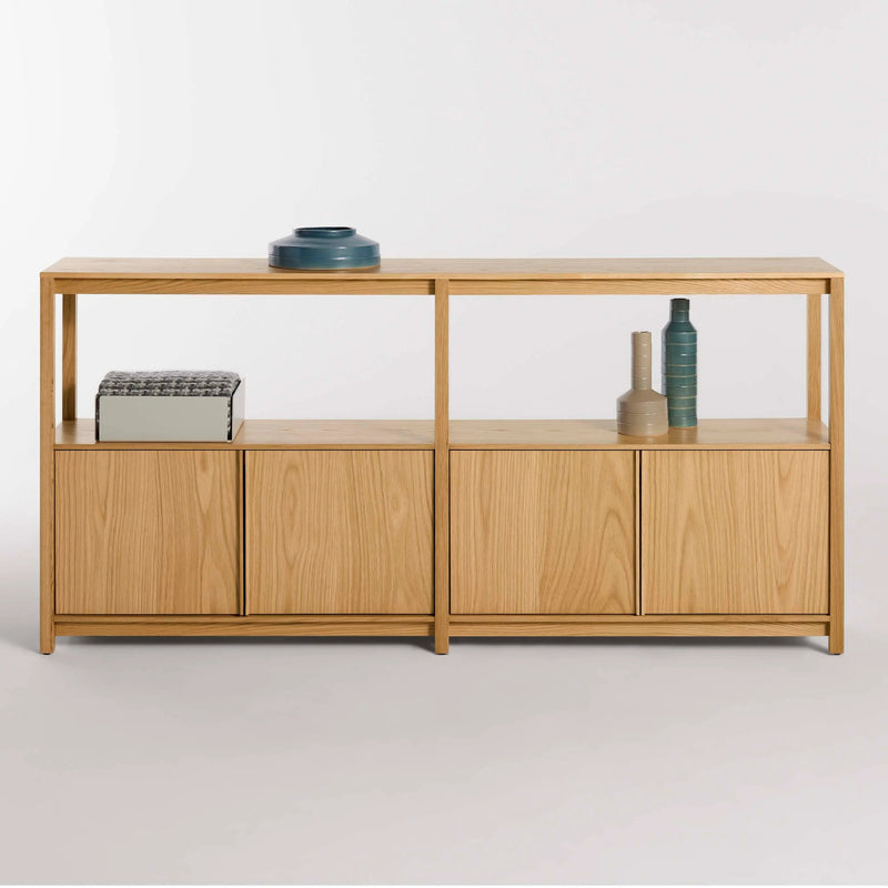 Open Plan Large Low Bookcase with Storage in White Oak - Angle 2