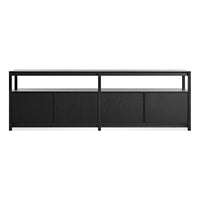 Open Plan Long and Low Bookcase with Storage in Black on Ash - Angle 1