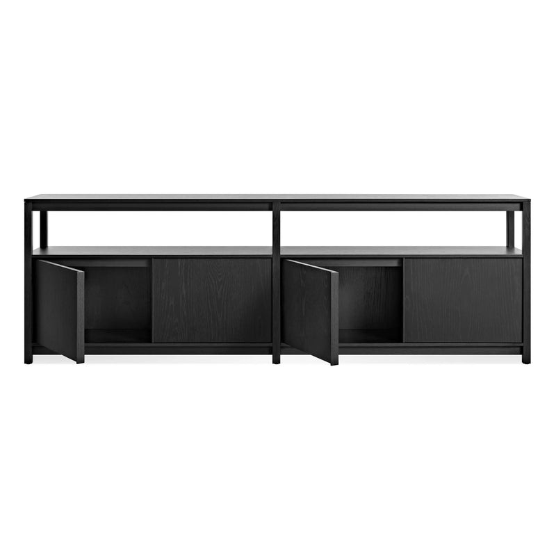 Open Plan Long and Low Bookcase with Storage in Black on Ash