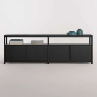 Open Plan Long and Low Bookcase with Storage in Black on Ash - Angle 9