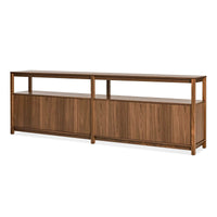 Open Plan Long and Low Bookcase with Storage in Walnut - Angle 7