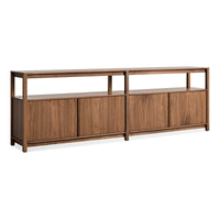 Open Plan Long and Low Bookcase with Storage in Walnut - Angle 3