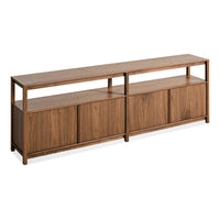 Open Plan Long and Low Bookcase with Storage in Walnut - Angle 4
