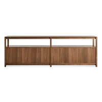 Open Plan Long and Low Bookcase with Storage in Walnut - Angle 8