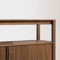 Open Plan Long and Low Bookcase with Storage in Walnut - Angle 10