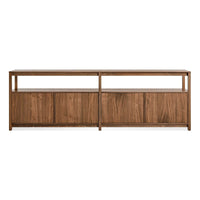 Open Plan Long and Low Bookcase with Storage in Walnut - Angle 1