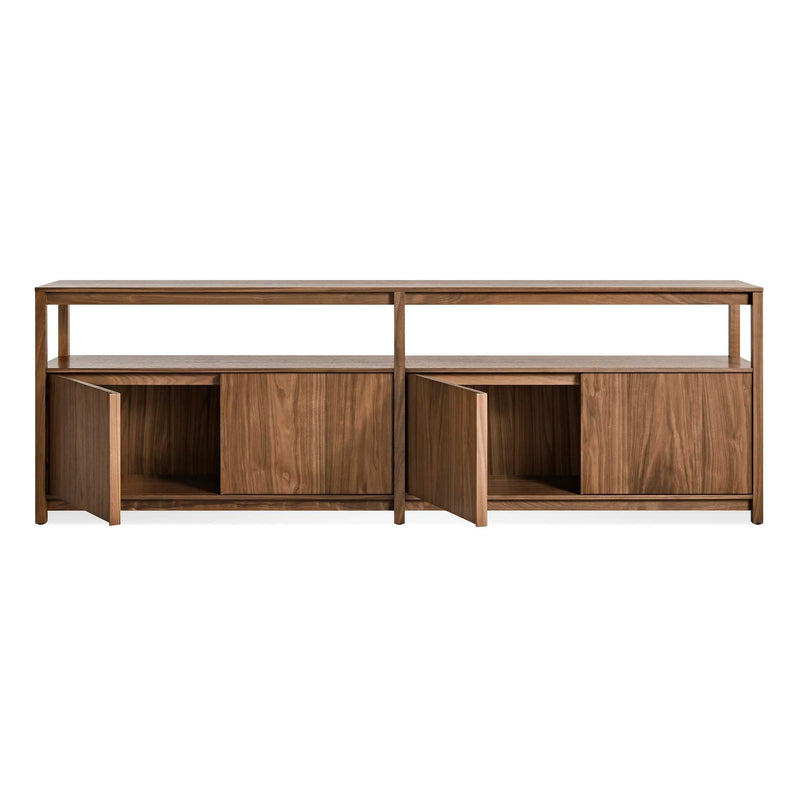 Open Plan Long and Low Bookcase with Storage in Walnut