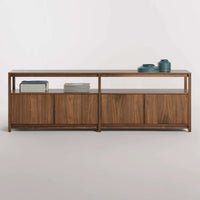 Open Plan Long and Low Bookcase with Storage in Walnut - Angle 9