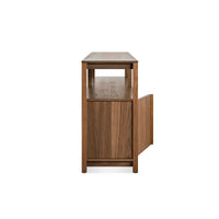 Open Plan Long and Low Bookcase with Storage in Walnut - Angle 6