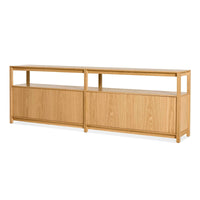 Open Plan Long and Low Bookcase with Storage in White Oak - Angle 7