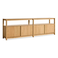 Open Plan Long and Low Bookcase with Storage in White Oak - Angle 3