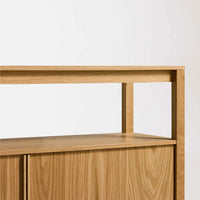 Open Plan Long and Low Bookcase with Storage in White Oak - Angle 10