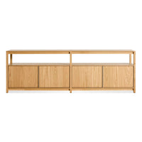 Open Plan Long and Low Bookcase with Storage in White Oak - Angle 1
