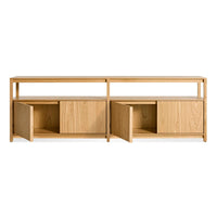 Open Plan Long and Low Bookcase with Storage in White Oak - Angle 2