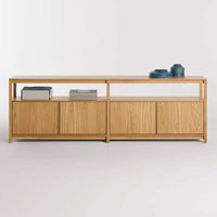 Open Plan Long and Low Bookcase with Storage in White Oak - Angle 9