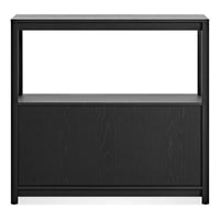 Open Plan Small Low Bookcase with Storage in Black on Oak - Angle 8