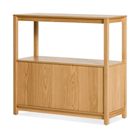 Open Plan Small Low Bookcase with Storage in White Oak - Angle 9