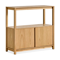 Open Plan Small Low Bookcase with Storage in White Oak - Angle 5