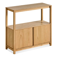 Open Plan Small Low Bookcase with Storage in White Oak - Angle 6