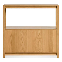 Open Plan Small Low Bookcase with Storage in White Oak - Angle 10