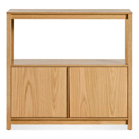 Open Plan Small Low Bookcase with Storage in White Oak - Angle 1
