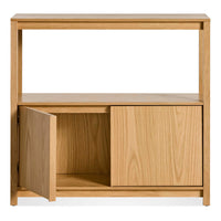Open Plan Small Low Bookcase with Storage in White Oak - Angle 4